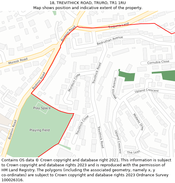 18, TREVITHICK ROAD, TRURO, TR1 1RU: Location map and indicative extent of plot