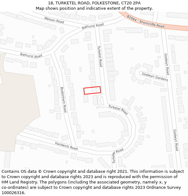 18, TURKETEL ROAD, FOLKESTONE, CT20 2PA: Location map and indicative extent of plot