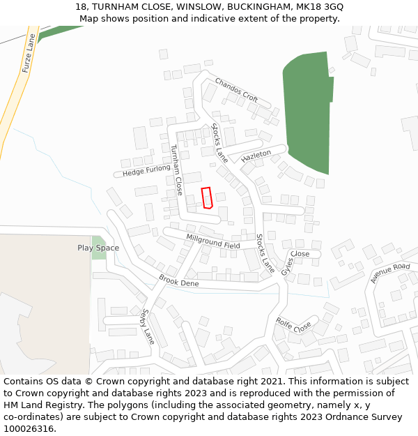 18, TURNHAM CLOSE, WINSLOW, BUCKINGHAM, MK18 3GQ: Location map and indicative extent of plot