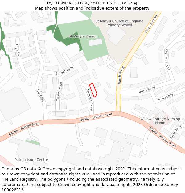 18, TURNPIKE CLOSE, YATE, BRISTOL, BS37 4JF: Location map and indicative extent of plot