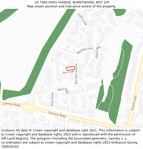 18, TWO OAKS AVENUE, BURNTWOOD, WS7 1FP: Location map and indicative extent of plot