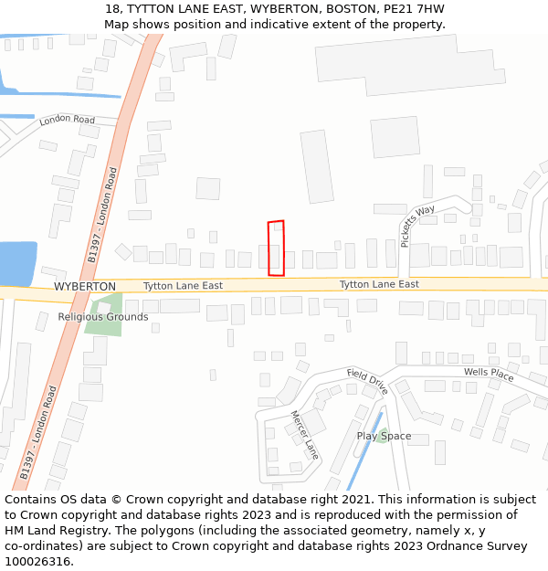 18, TYTTON LANE EAST, WYBERTON, BOSTON, PE21 7HW: Location map and indicative extent of plot