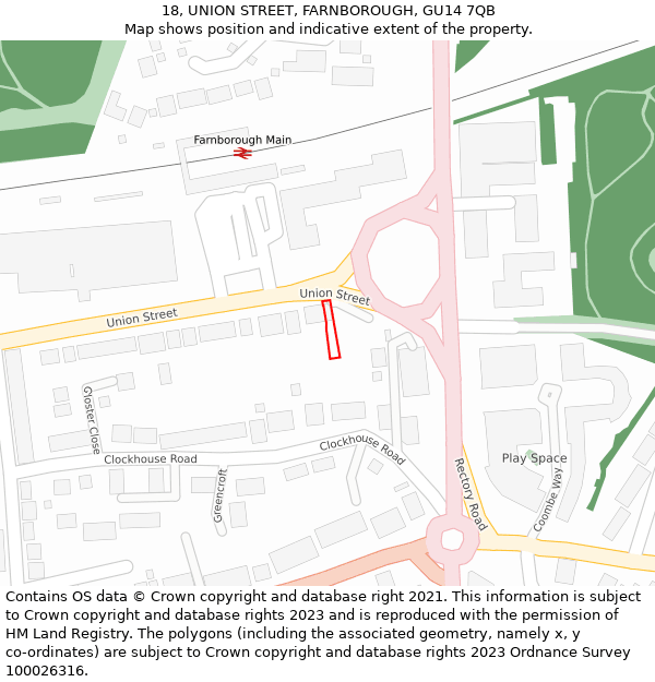 18, UNION STREET, FARNBOROUGH, GU14 7QB: Location map and indicative extent of plot