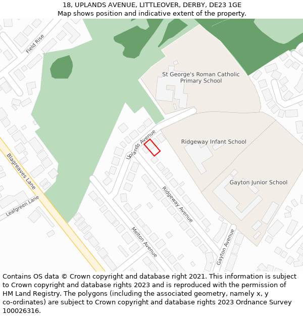 18, UPLANDS AVENUE, LITTLEOVER, DERBY, DE23 1GE: Location map and indicative extent of plot