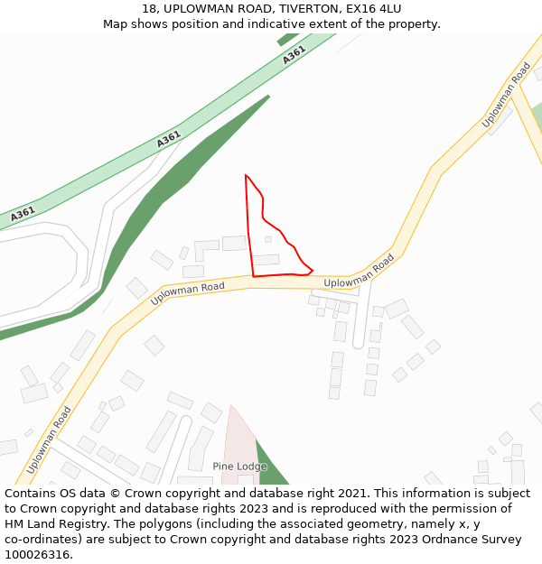 18, UPLOWMAN ROAD, TIVERTON, EX16 4LU: Location map and indicative extent of plot
