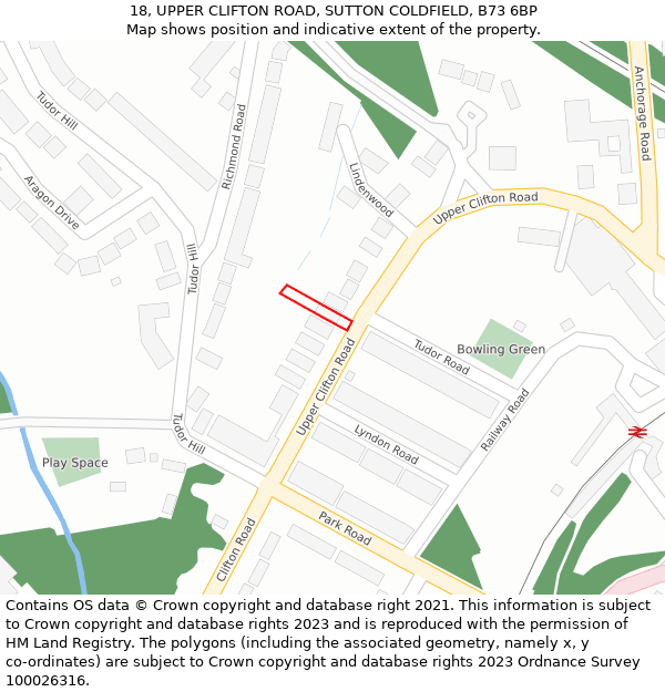 18, UPPER CLIFTON ROAD, SUTTON COLDFIELD, B73 6BP: Location map and indicative extent of plot