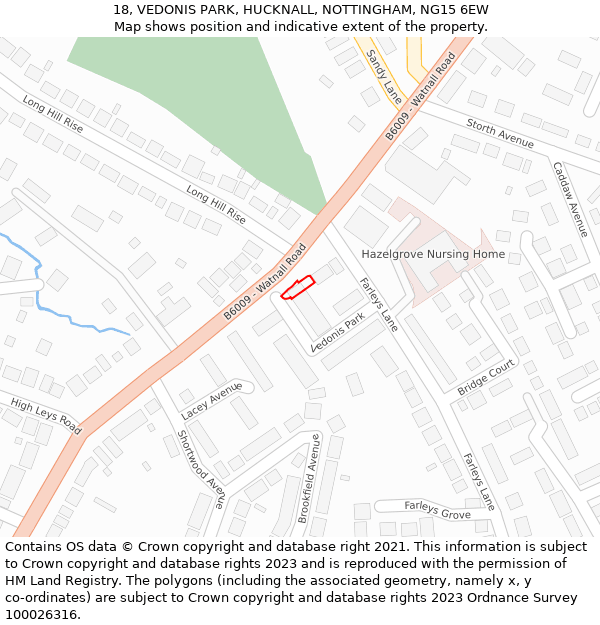 18, VEDONIS PARK, HUCKNALL, NOTTINGHAM, NG15 6EW: Location map and indicative extent of plot