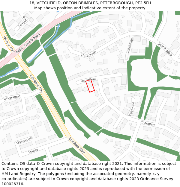 18, VETCHFIELD, ORTON BRIMBLES, PETERBOROUGH, PE2 5FH: Location map and indicative extent of plot