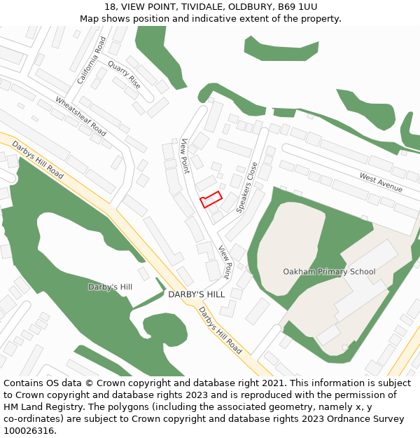 18, VIEW POINT, TIVIDALE, OLDBURY, B69 1UU: Location map and indicative extent of plot