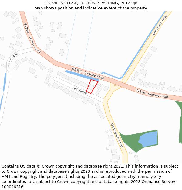 18, VILLA CLOSE, LUTTON, SPALDING, PE12 9JR: Location map and indicative extent of plot