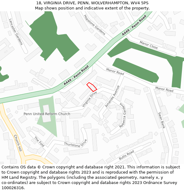 18, VIRGINIA DRIVE, PENN, WOLVERHAMPTON, WV4 5PS: Location map and indicative extent of plot