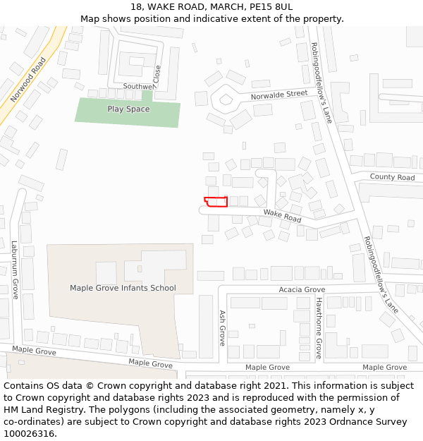 18, WAKE ROAD, MARCH, PE15 8UL: Location map and indicative extent of plot