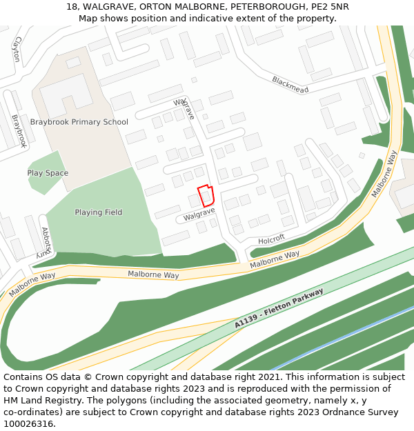 18, WALGRAVE, ORTON MALBORNE, PETERBOROUGH, PE2 5NR: Location map and indicative extent of plot