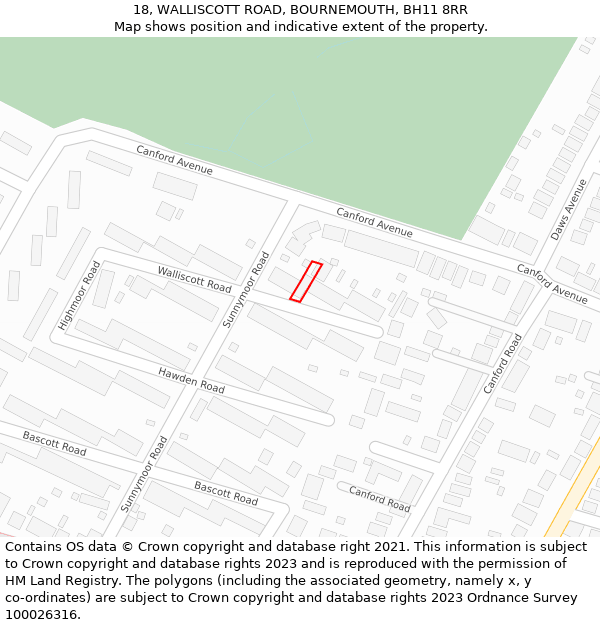18, WALLISCOTT ROAD, BOURNEMOUTH, BH11 8RR: Location map and indicative extent of plot