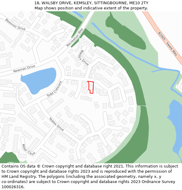 18, WALSBY DRIVE, KEMSLEY, SITTINGBOURNE, ME10 2TY: Location map and indicative extent of plot