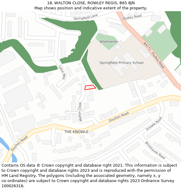 18, WALTON CLOSE, ROWLEY REGIS, B65 8JN: Location map and indicative extent of plot