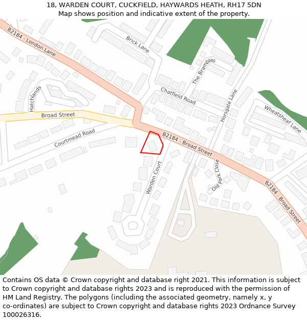 18, WARDEN COURT, CUCKFIELD, HAYWARDS HEATH, RH17 5DN: Location map and indicative extent of plot