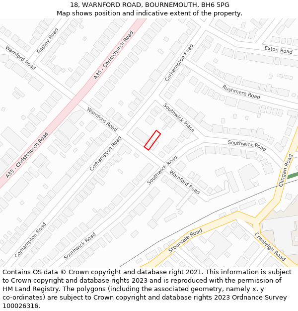 18, WARNFORD ROAD, BOURNEMOUTH, BH6 5PG: Location map and indicative extent of plot