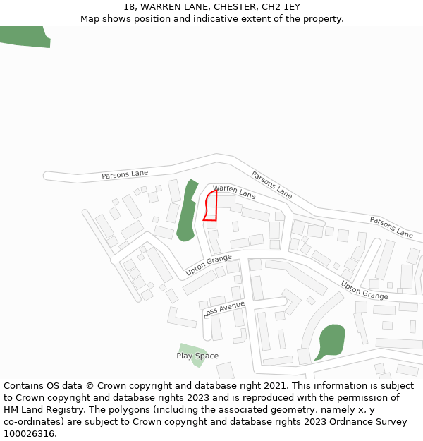 18, WARREN LANE, CHESTER, CH2 1EY: Location map and indicative extent of plot