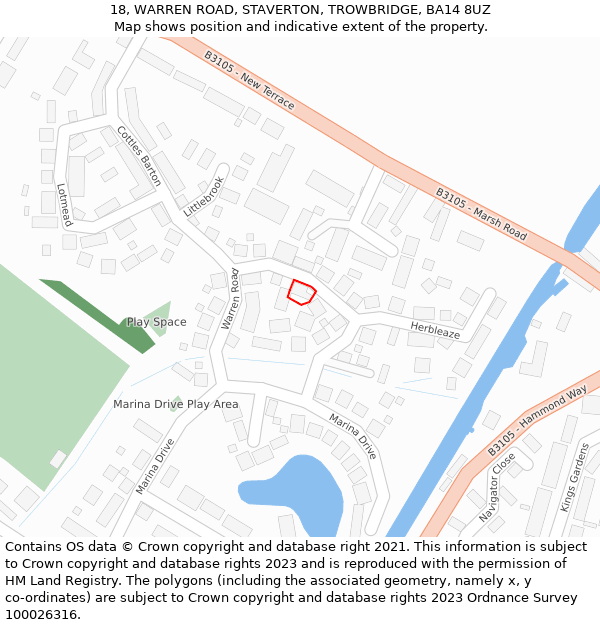 18, WARREN ROAD, STAVERTON, TROWBRIDGE, BA14 8UZ: Location map and indicative extent of plot