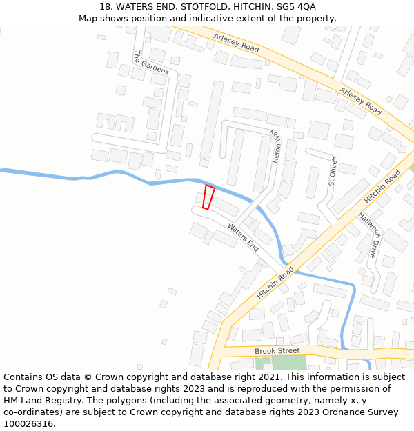 18, WATERS END, STOTFOLD, HITCHIN, SG5 4QA: Location map and indicative extent of plot