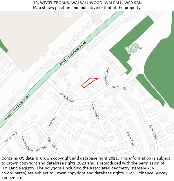 18, WEATHEROAKS, WALSALL WOOD, WALSALL, WS9 9RN: Location map and indicative extent of plot