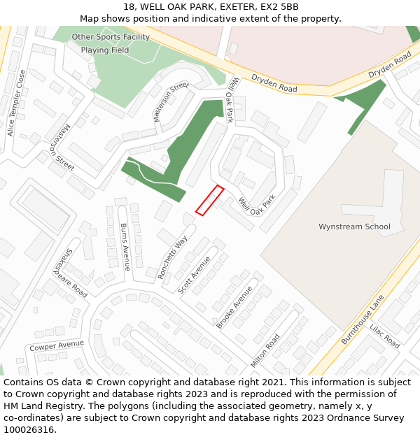 18, WELL OAK PARK, EXETER, EX2 5BB: Location map and indicative extent of plot