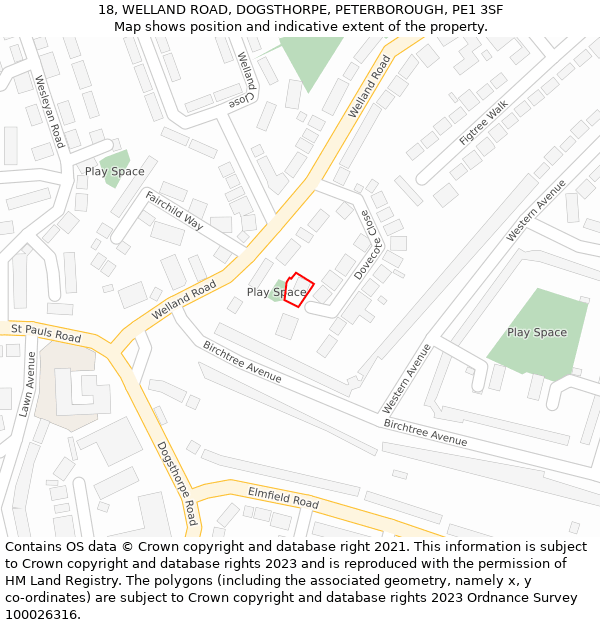 18, WELLAND ROAD, DOGSTHORPE, PETERBOROUGH, PE1 3SF: Location map and indicative extent of plot