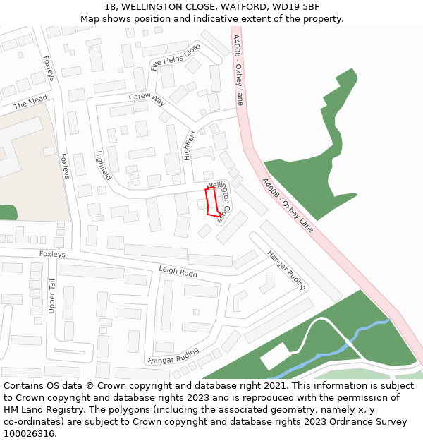 18, WELLINGTON CLOSE, WATFORD, WD19 5BF: Location map and indicative extent of plot