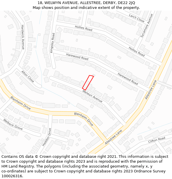 18, WELWYN AVENUE, ALLESTREE, DERBY, DE22 2JQ: Location map and indicative extent of plot