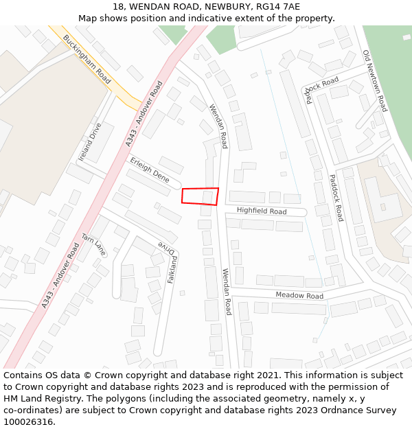 18, WENDAN ROAD, NEWBURY, RG14 7AE: Location map and indicative extent of plot