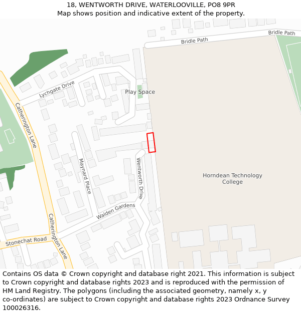 18, WENTWORTH DRIVE, WATERLOOVILLE, PO8 9PR: Location map and indicative extent of plot