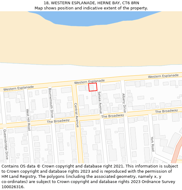 18, WESTERN ESPLANADE, HERNE BAY, CT6 8RN: Location map and indicative extent of plot