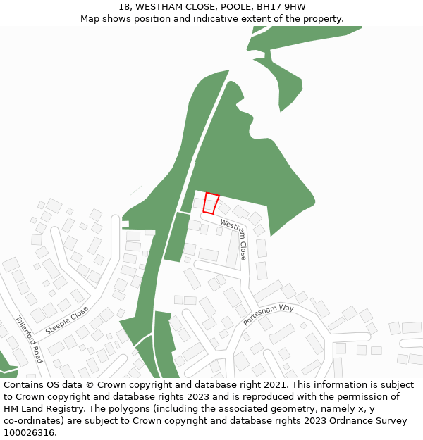 18, WESTHAM CLOSE, POOLE, BH17 9HW: Location map and indicative extent of plot