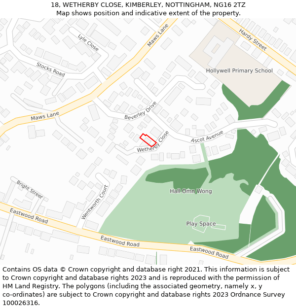 18, WETHERBY CLOSE, KIMBERLEY, NOTTINGHAM, NG16 2TZ: Location map and indicative extent of plot