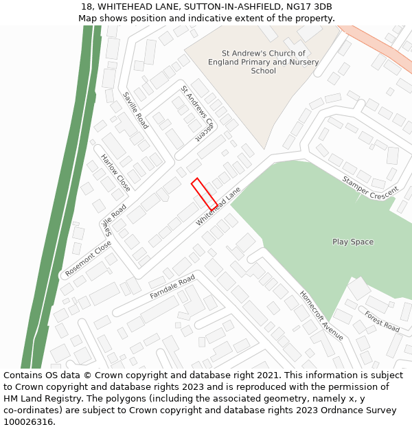 18, WHITEHEAD LANE, SUTTON-IN-ASHFIELD, NG17 3DB: Location map and indicative extent of plot