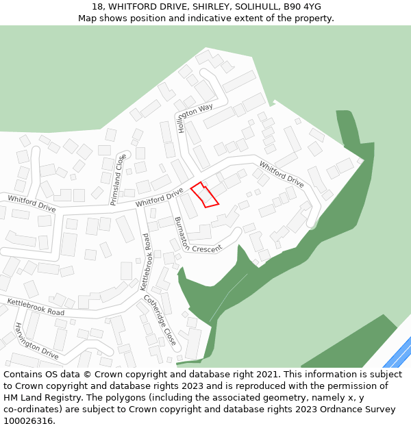 18, WHITFORD DRIVE, SHIRLEY, SOLIHULL, B90 4YG: Location map and indicative extent of plot