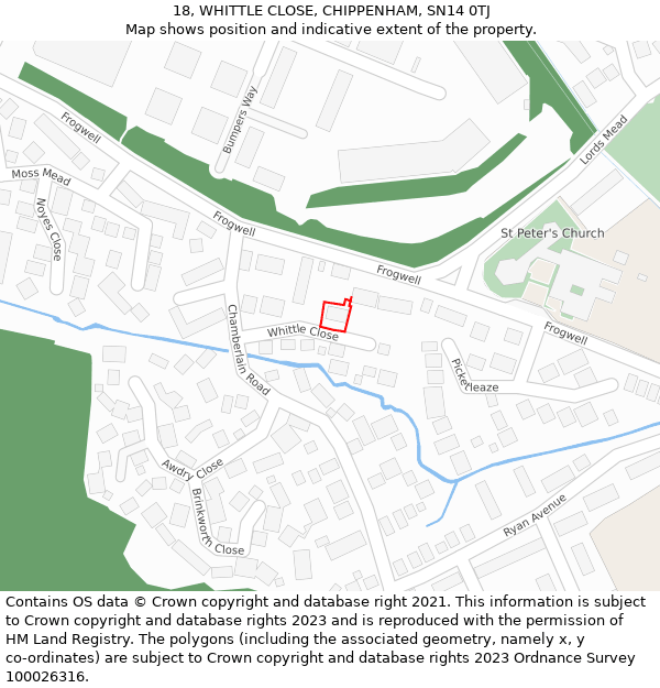 18, WHITTLE CLOSE, CHIPPENHAM, SN14 0TJ: Location map and indicative extent of plot