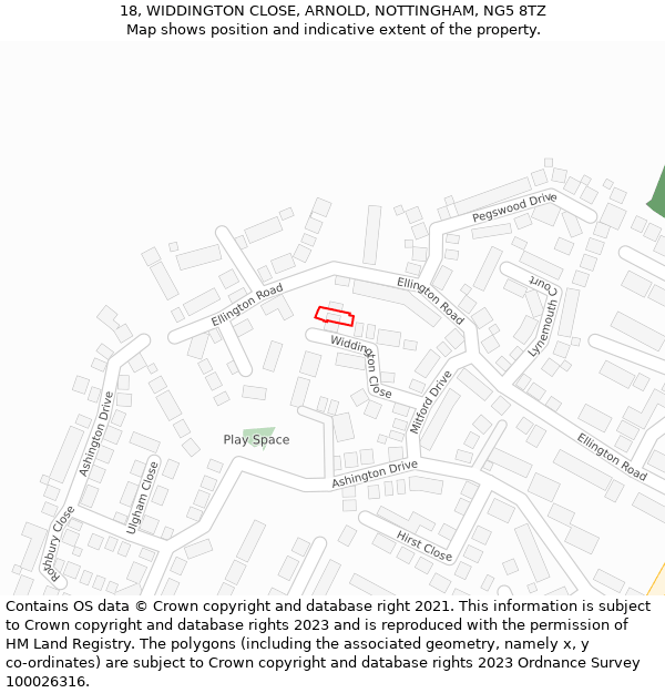 18, WIDDINGTON CLOSE, ARNOLD, NOTTINGHAM, NG5 8TZ: Location map and indicative extent of plot