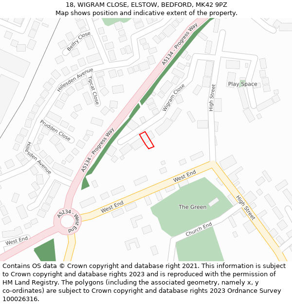 18, WIGRAM CLOSE, ELSTOW, BEDFORD, MK42 9PZ: Location map and indicative extent of plot