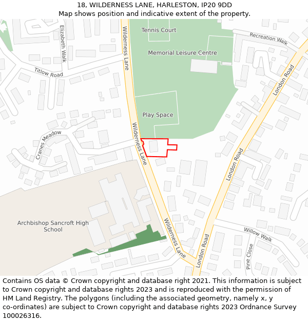 18, WILDERNESS LANE, HARLESTON, IP20 9DD: Location map and indicative extent of plot