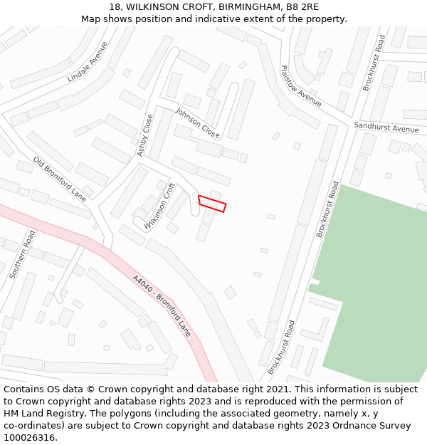 18, WILKINSON CROFT, BIRMINGHAM, B8 2RE: Location map and indicative extent of plot