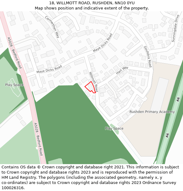 18, WILLMOTT ROAD, RUSHDEN, NN10 0YU: Location map and indicative extent of plot