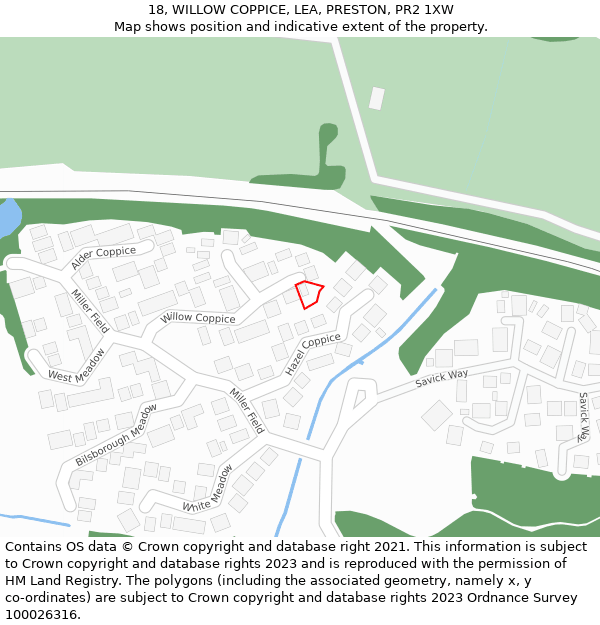 18, WILLOW COPPICE, LEA, PRESTON, PR2 1XW: Location map and indicative extent of plot
