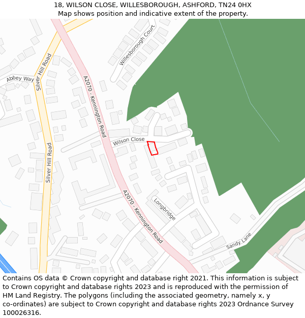 18, WILSON CLOSE, WILLESBOROUGH, ASHFORD, TN24 0HX: Location map and indicative extent of plot
