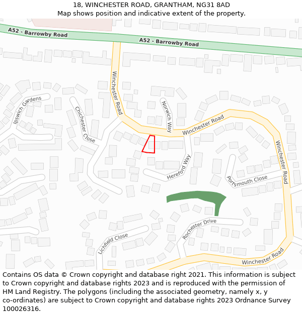18, WINCHESTER ROAD, GRANTHAM, NG31 8AD: Location map and indicative extent of plot