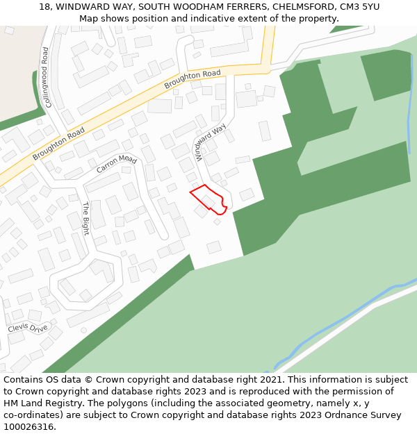 18, WINDWARD WAY, SOUTH WOODHAM FERRERS, CHELMSFORD, CM3 5YU: Location map and indicative extent of plot