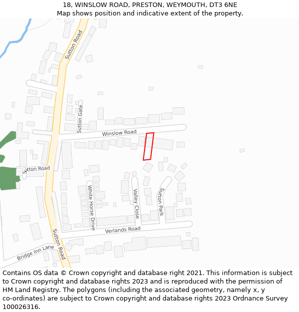 18, WINSLOW ROAD, PRESTON, WEYMOUTH, DT3 6NE: Location map and indicative extent of plot