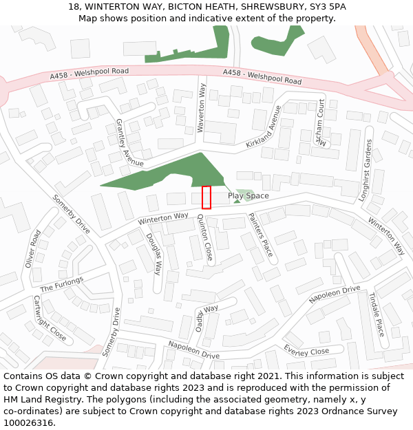 18, WINTERTON WAY, BICTON HEATH, SHREWSBURY, SY3 5PA: Location map and indicative extent of plot