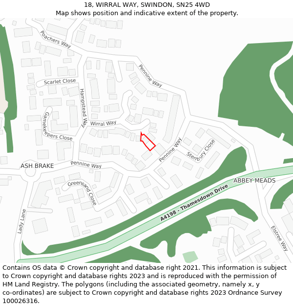18, WIRRAL WAY, SWINDON, SN25 4WD: Location map and indicative extent of plot